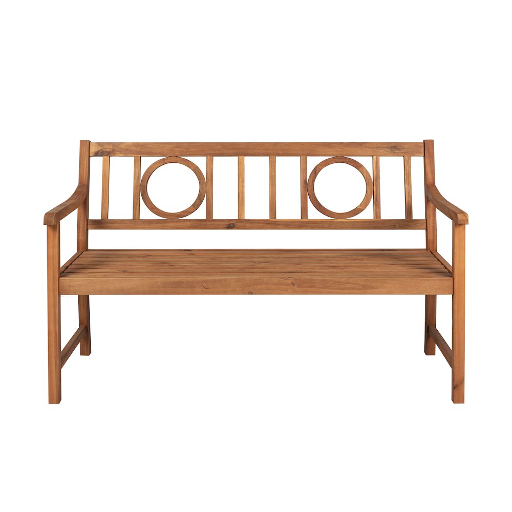 Apollo 51.2" Classic Circle-Back Acacia Wood Outdoor Bench with Armrests. Picture 2