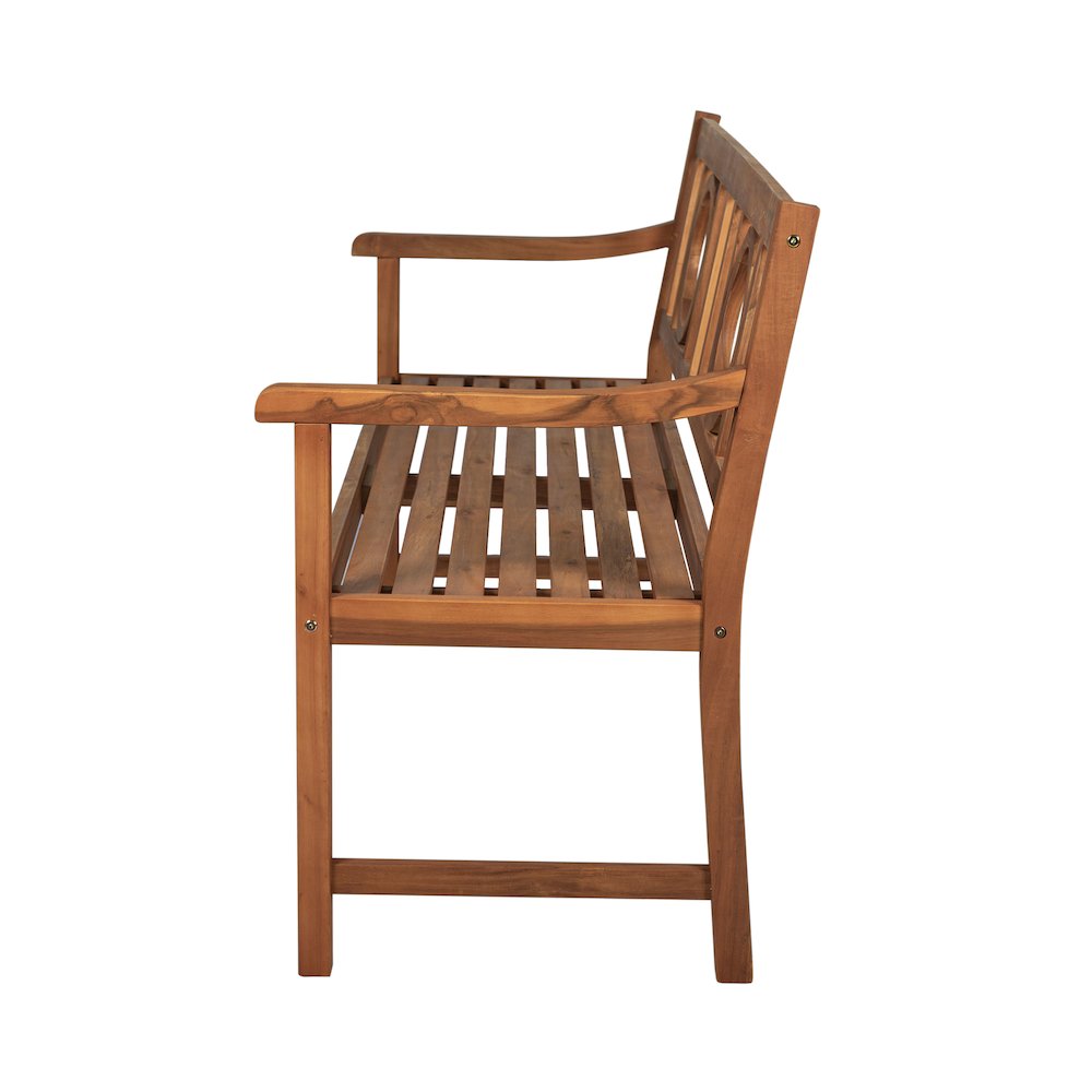 Apollo 51.2" Classic Circle-Back Acacia Wood Outdoor Bench with Armrests. Picture 3