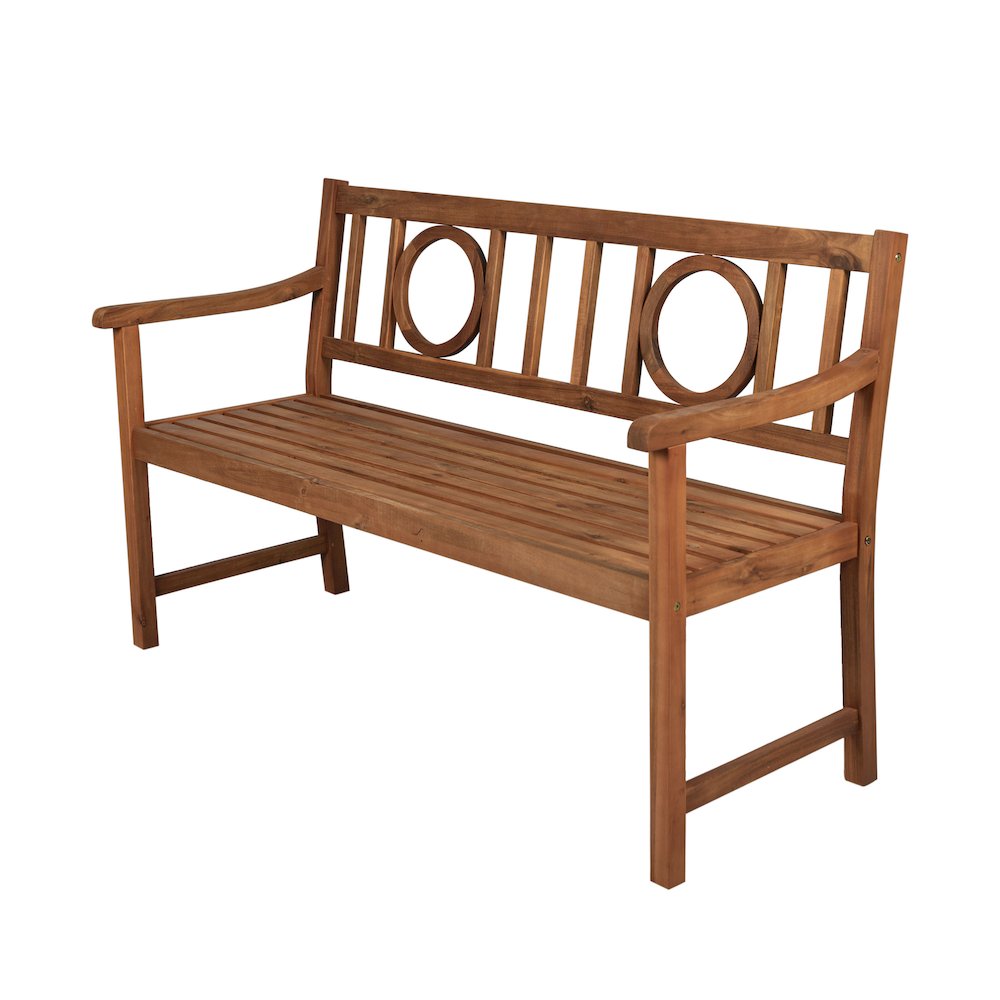 Apollo 51.2" Classic Circle-Back Acacia Wood Outdoor Bench with Armrests. Picture 1
