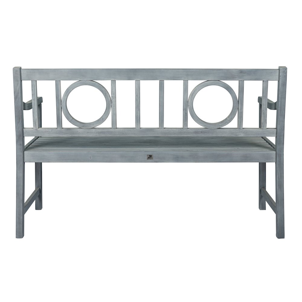 Apollo 51.2" Classic Circle-Back Acacia Wood Outdoor Bench with Armrests. Picture 4