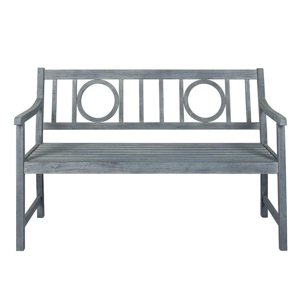 Apollo 51.2" Classic Circle-Back Acacia Wood Outdoor Bench with Armrests. Picture 2
