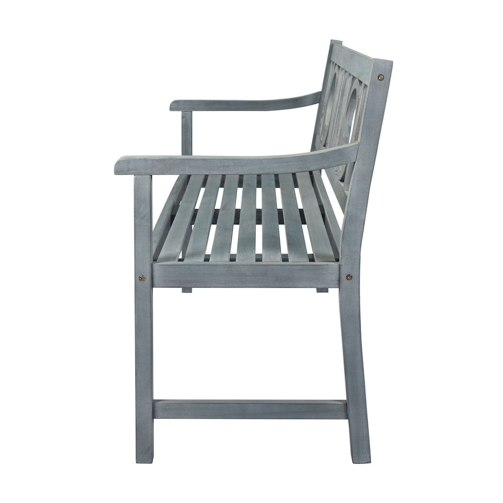 Apollo 51.2" Classic Circle-Back Acacia Wood Outdoor Bench with Armrests. Picture 3