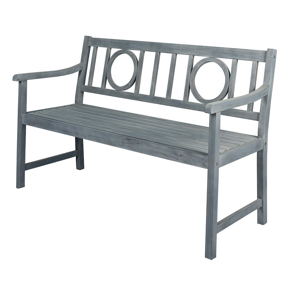 Apollo 51.2" Classic Circle-Back Acacia Wood Outdoor Bench with Armrests. Picture 1