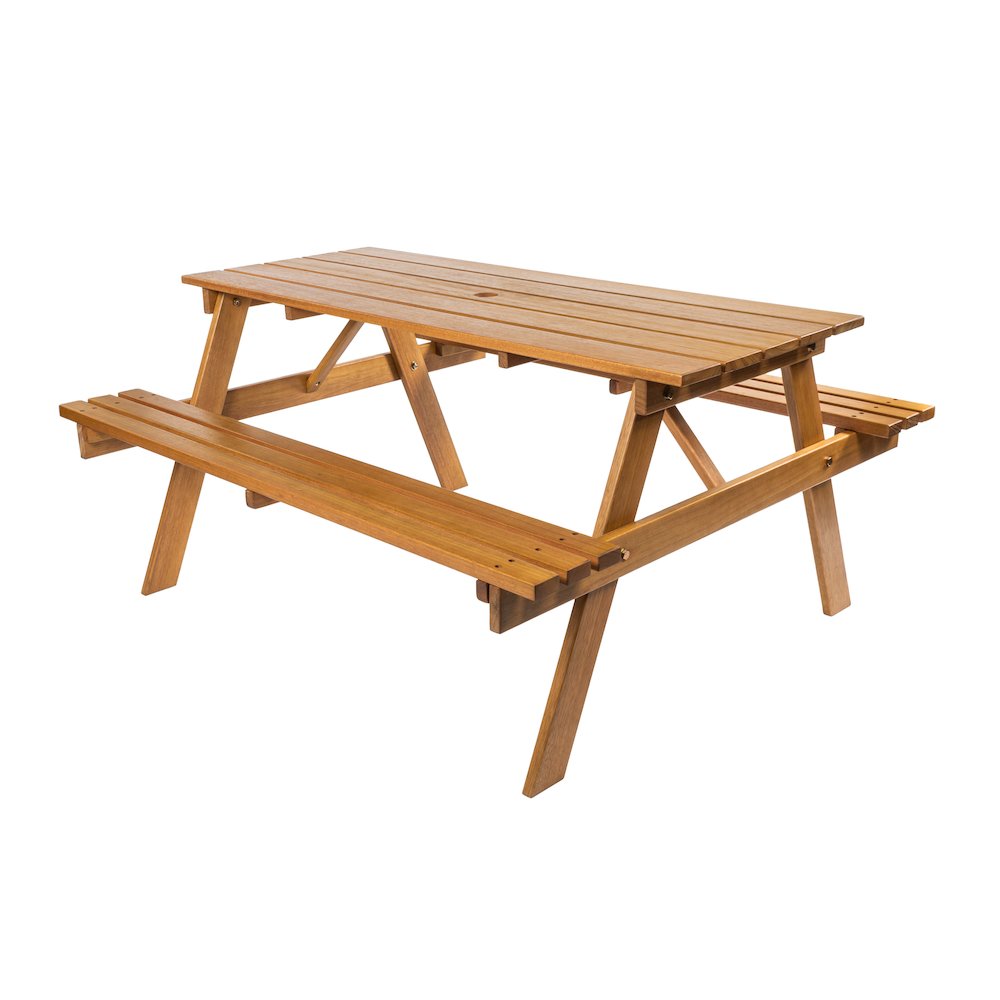 Shoreham 55" Eucalyptus Wood Outdoor Picnic Table with Built-In Benches and. Picture 1