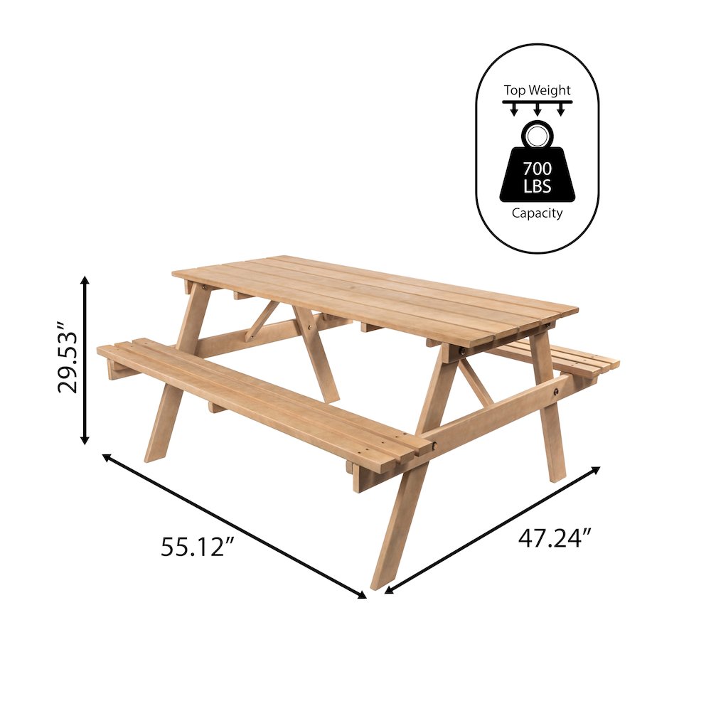 Shoreham 55.18" Eucalyptus Wood Outdoor Picnic Table with Built-In Benches and. Picture 4