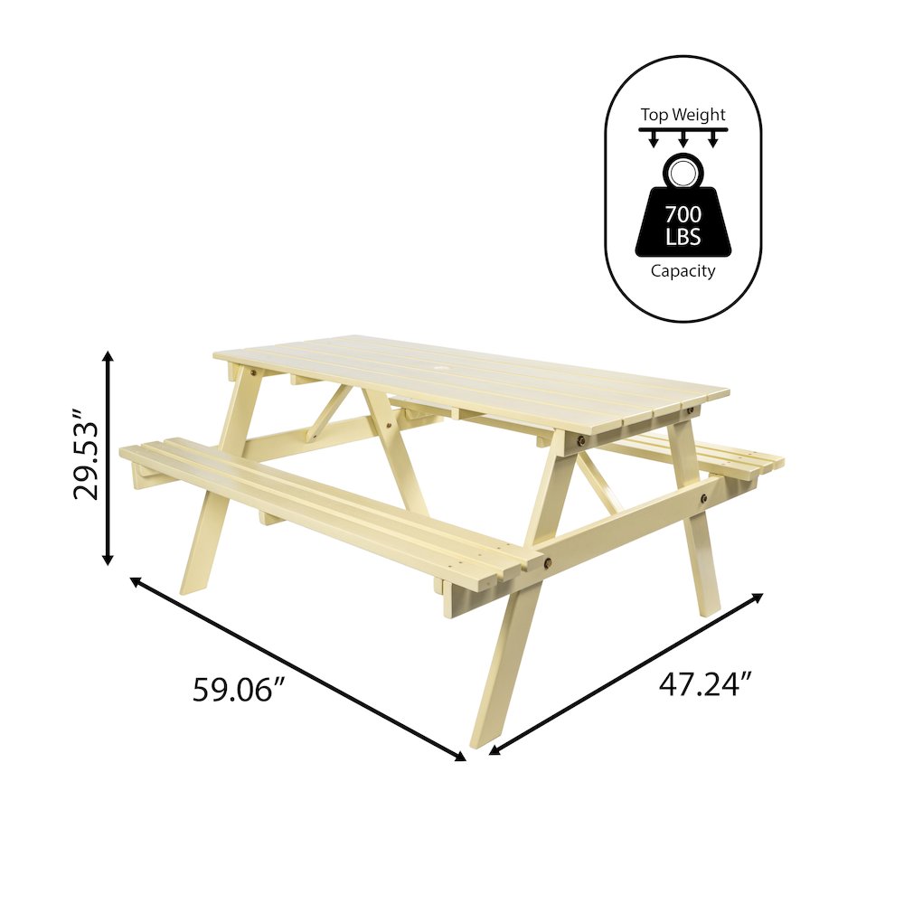 Shoreham 59" Eucalyptus Wood Outdoor Picnic Table with Built-In Benches and. Picture 4