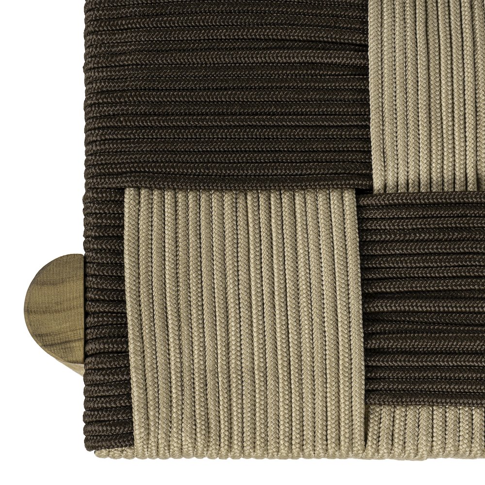 Denis 47" Bohemian Brown and Beige Checkerboard Woven Rope Indoor/Outdoor Bench. Picture 7