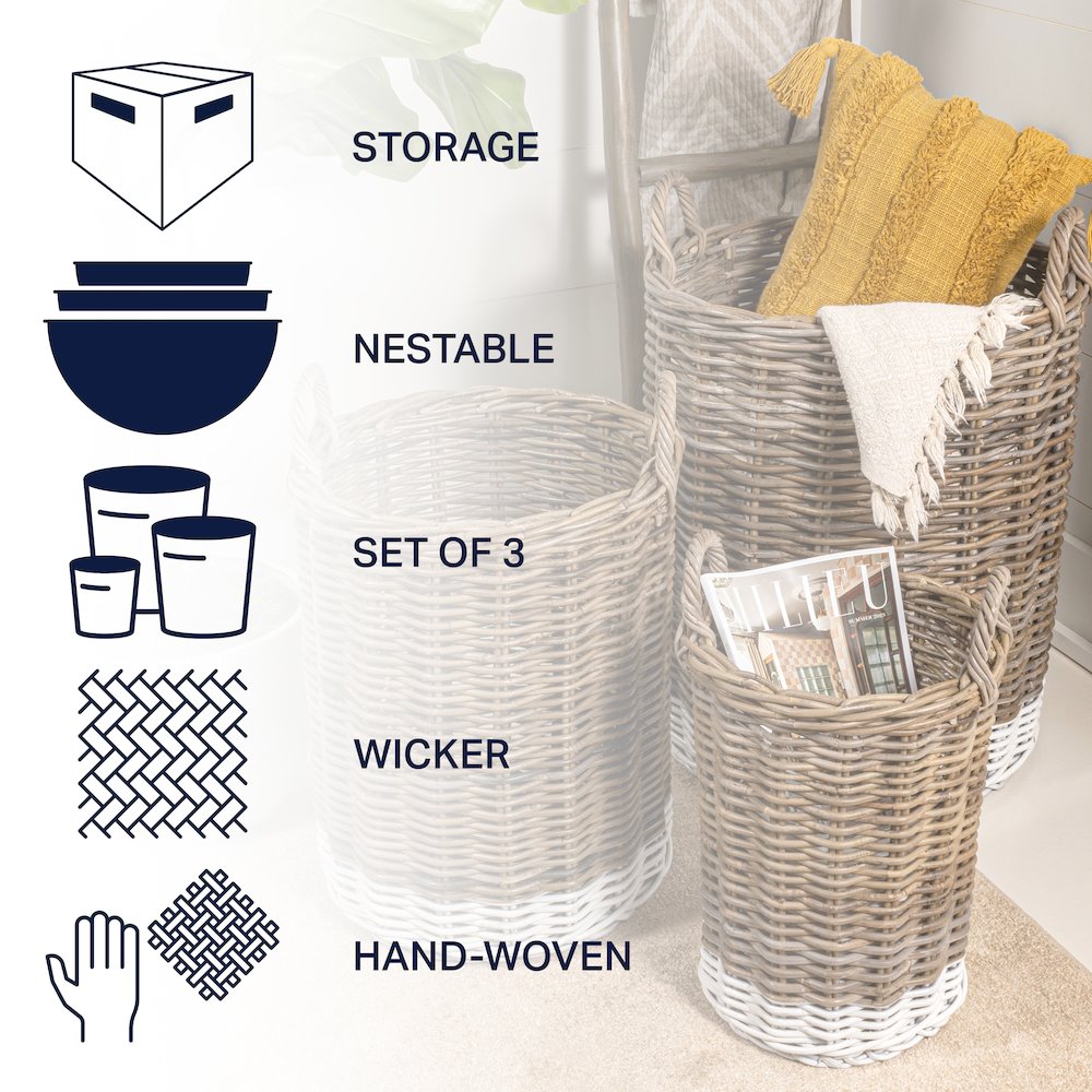 Ternion Cottage Hand-Woven Rattan Nesting Baskets With Handles. Picture 4
