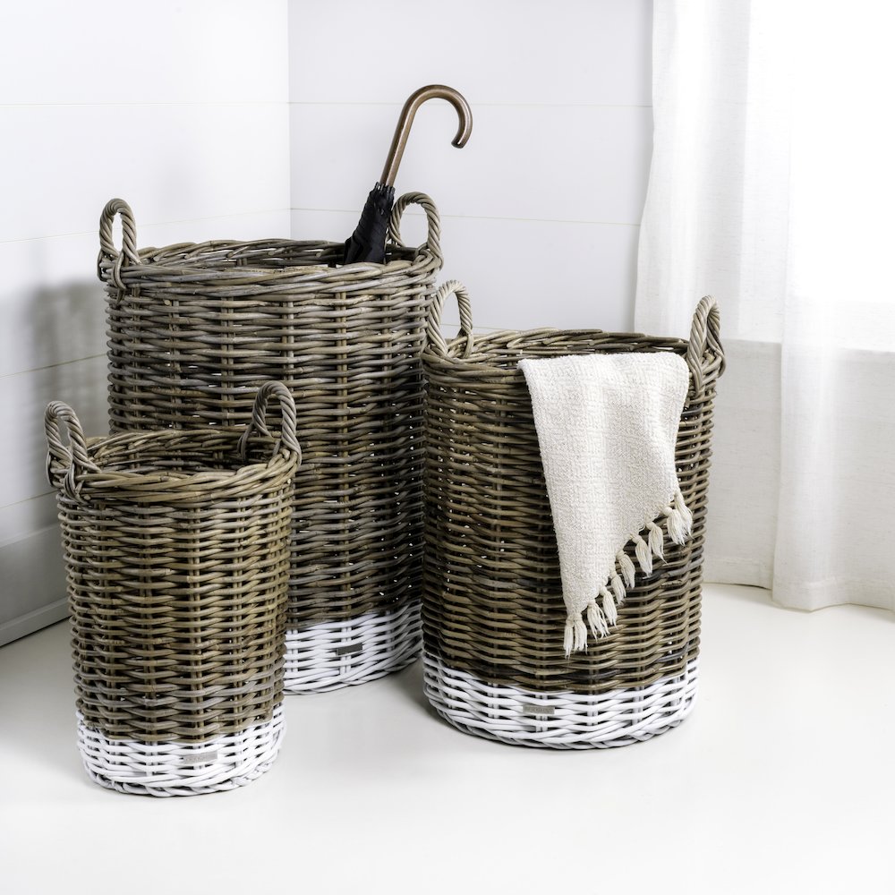 Ternion Cottage Hand-Woven Rattan Nesting Baskets With Handles. Picture 1