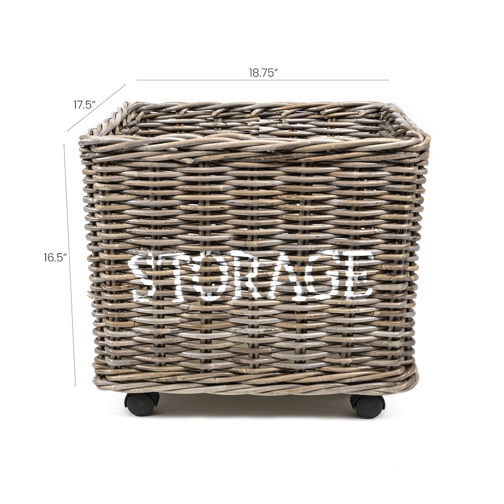 Yael Coastal Hand-Woven "Storage" Rattan Basket With Wheels And Handles. Picture 3