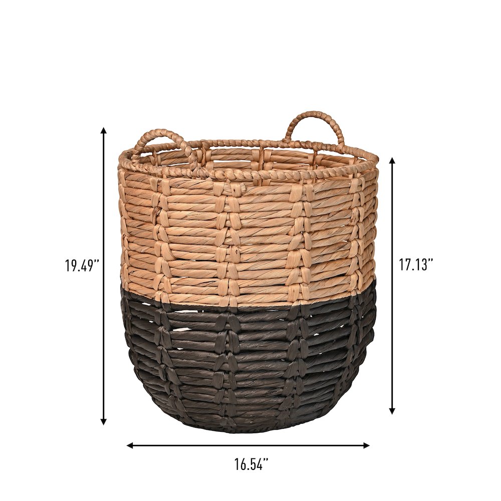 Laurel 19.49" Bohemian Handwoven Abaca Hamper Basket with Handles, Natural/Black. Picture 3