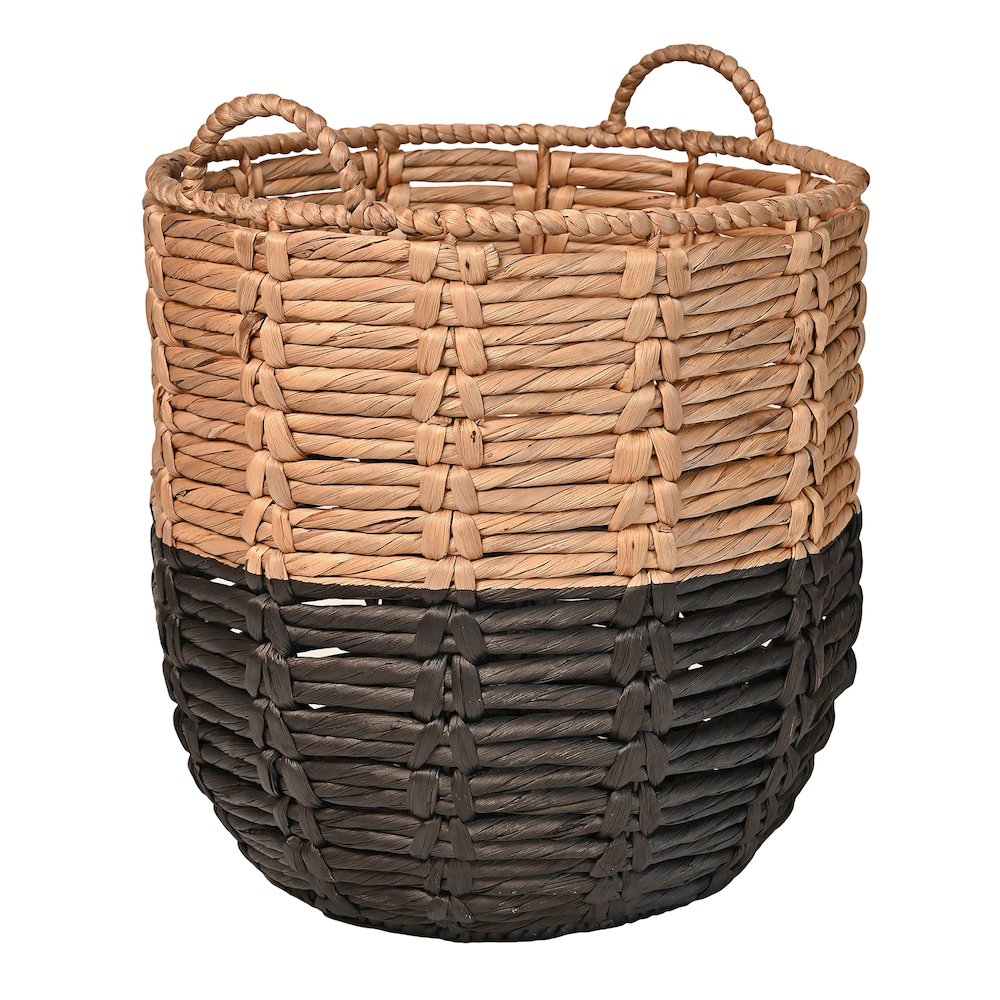 Laurel 19.49" Bohemian Handwoven Abaca Hamper Basket with Handles, Natural/Black. Picture 1