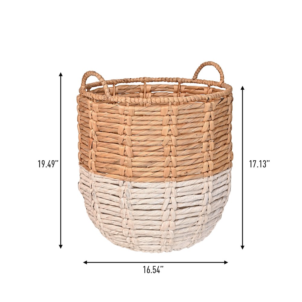 Laurel 19.49" Bohemian Handwoven Abaca Hamper Basket with Handles, Natural/White. Picture 3