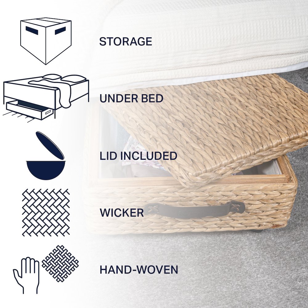 Chett Minimalist Hand-Woven Hyacinth/Wood Underbed Storage Bin. Picture 4