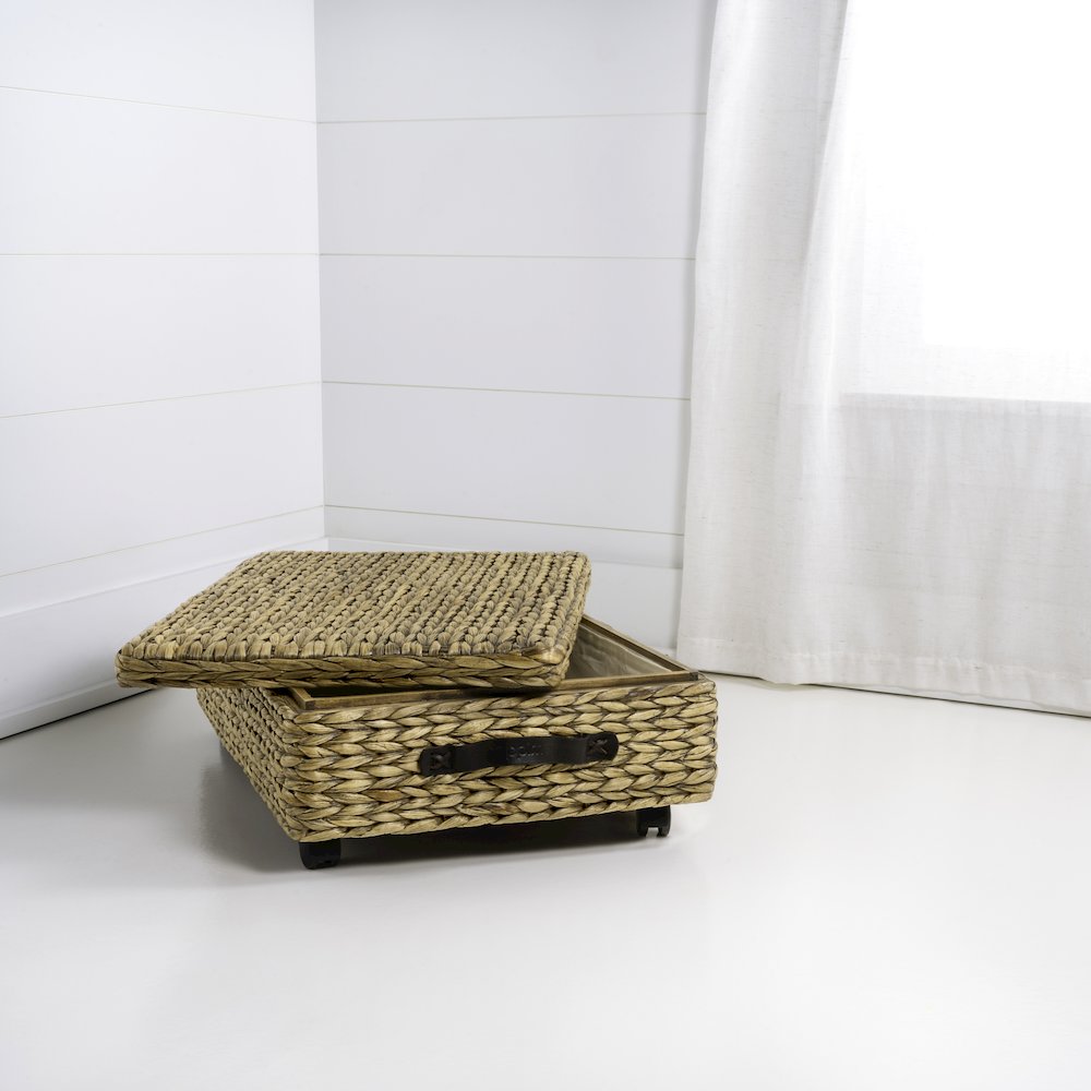 Chett Minimalist Hand-Woven Hyacinth/Wood Underbed Storage Bin. Picture 1