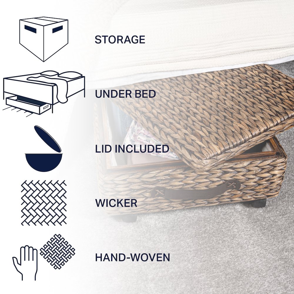 Chett Minimalist Hand-Woven Hyacinth/Wood Underbed Storage Bin. Picture 4