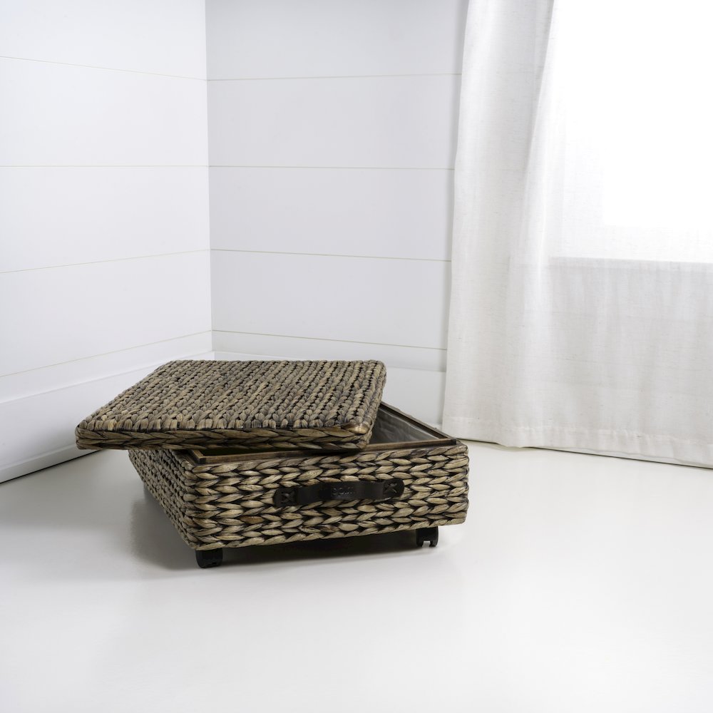 Chett Minimalist Hand-Woven Hyacinth/Wood Underbed Storage Bin. Picture 1
