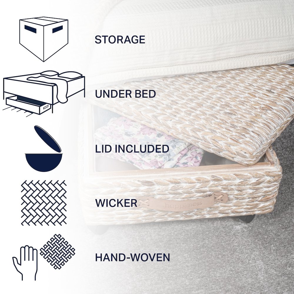 Chett Minimalist Hand-Woven Hyacinth/Wood Underbed Storage Bin. Picture 4