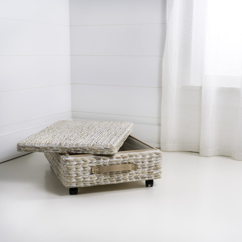 Chett Minimalist Hand-Woven Hyacinth/Wood Underbed Storage Bin. Picture 1