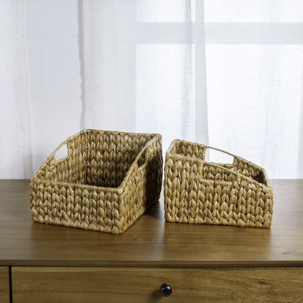 Havanah Southwestern Hand-Woven Hyacinth Slanted Nesting Baskets With Handles. Picture 1