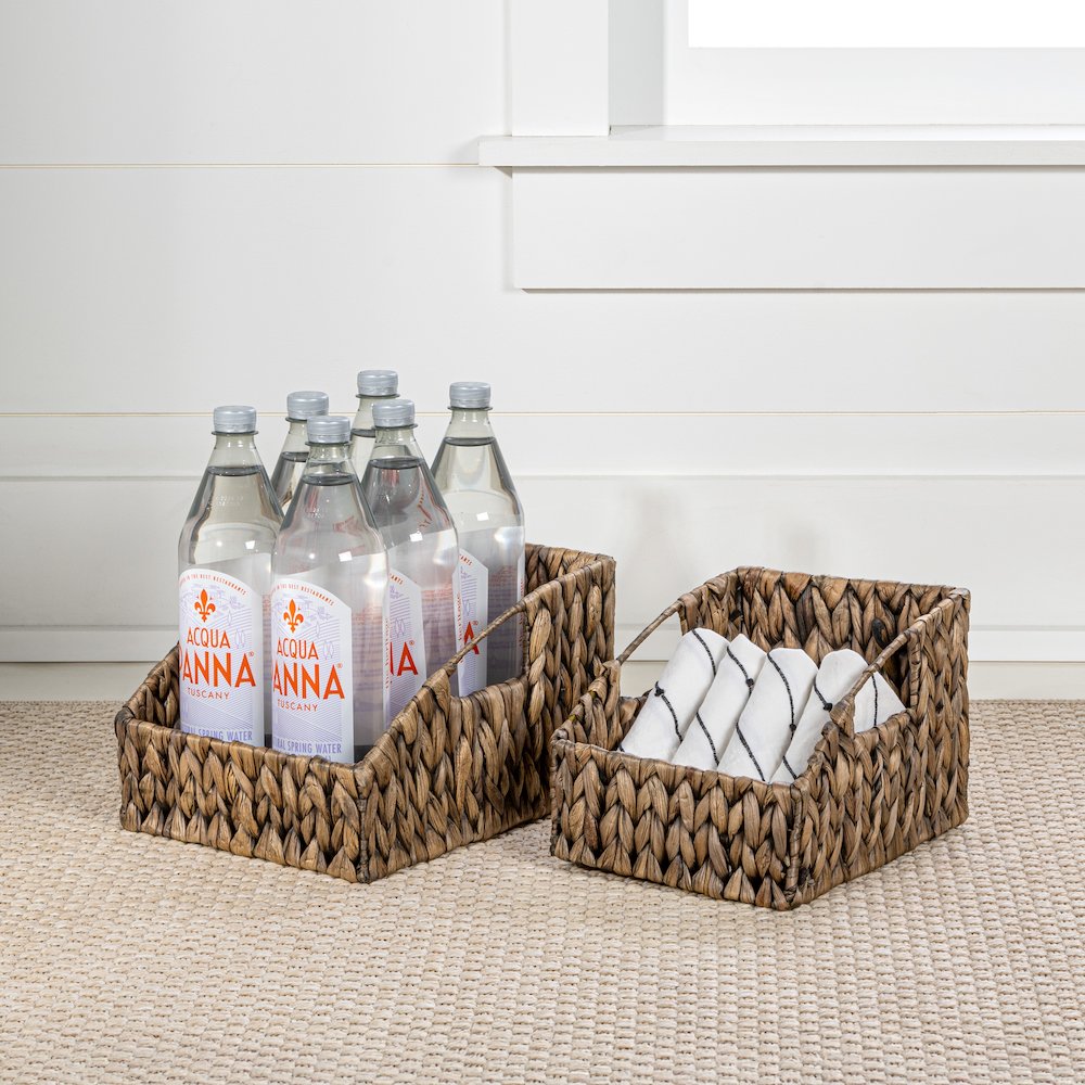 Havanah Southwestern Handwoven Hyacinth Slanted Pantry Baskets with Handles. Picture 1
