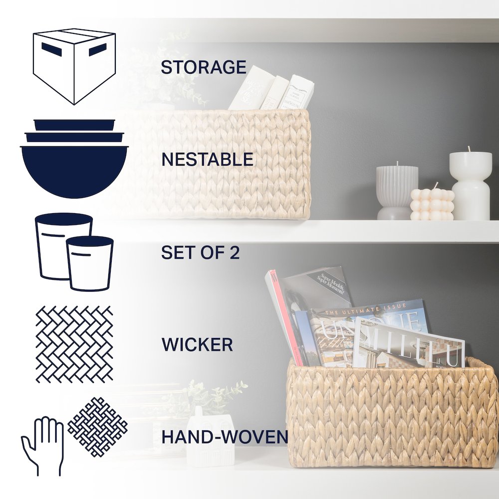 Leif Rustic Minimalist Hand-Woven Hyacinth Nesting Baskets With Handles. Picture 4