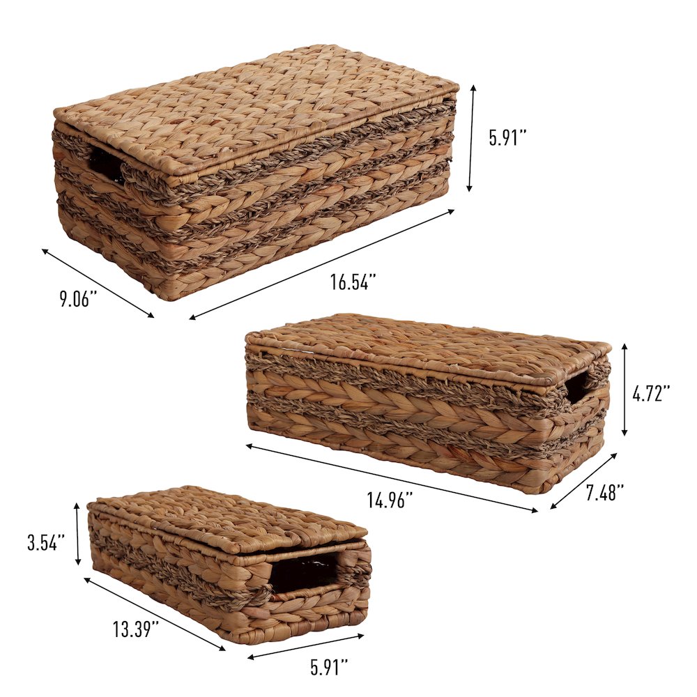 Classic Farmhouse Handwoven Hyacinth Storage Baskets with Handles and Lids. Picture 2