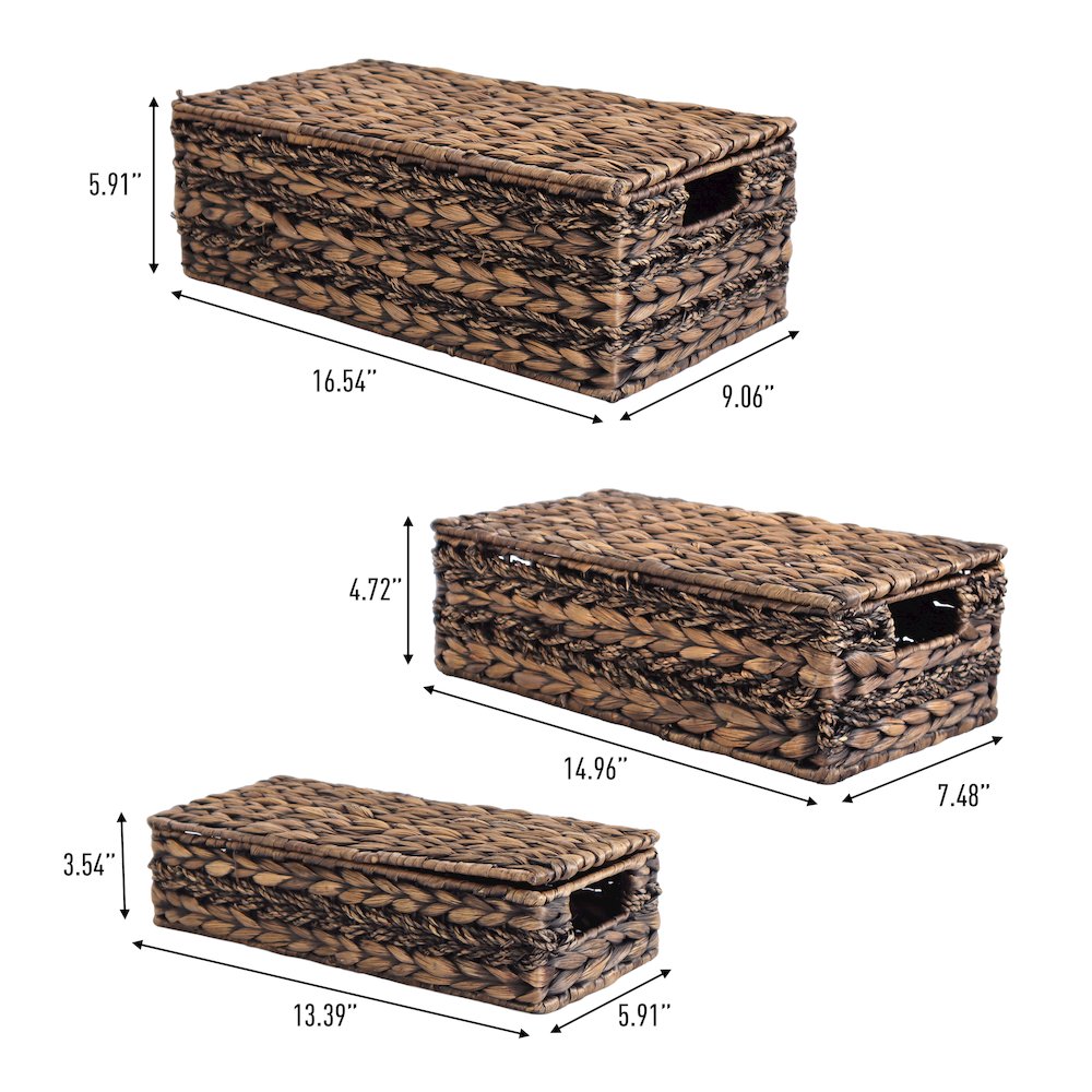 Classic Farmhouse Handwoven Hyacinth Storage Baskets with Handles and Lids. Picture 2