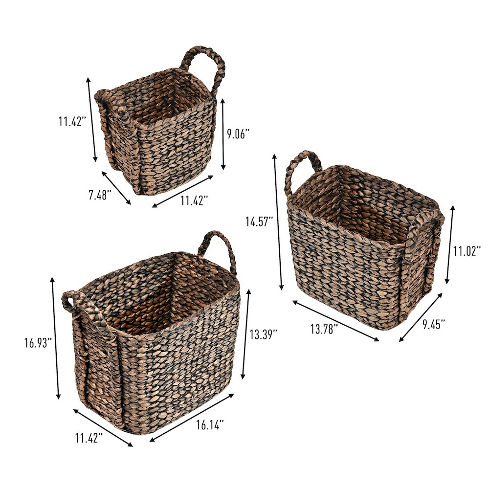 Clara Farmhouse Classic Handwoven Hyacinth Rectangle Storage Floor Baskets. Picture 2