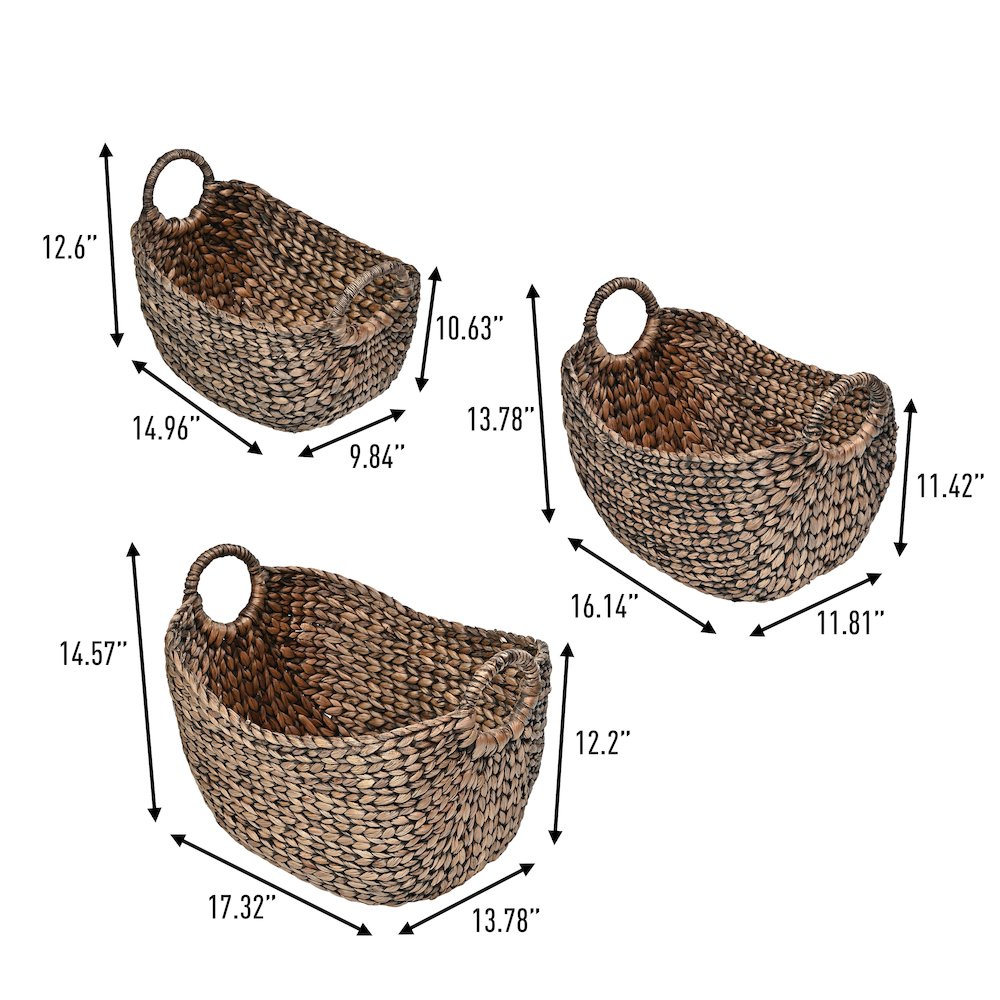 Nellie Farmhouse Classic Handwoven Hyacinth Storage Boat Baskets with Handles. Picture 2