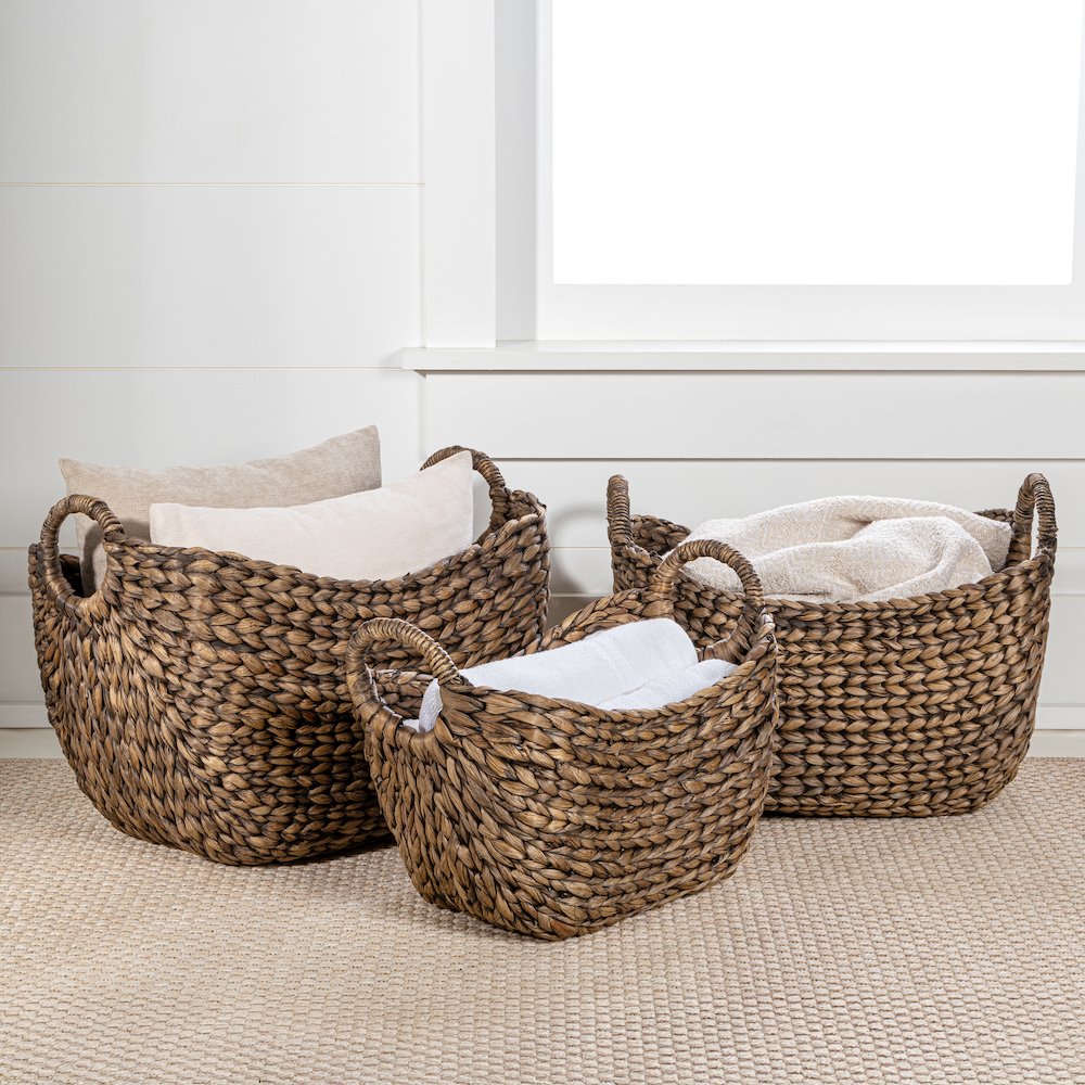 Nellie Farmhouse Classic Handwoven Hyacinth Storage Boat Baskets with Handles. Picture 1