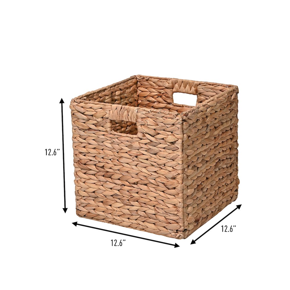 Bryce Classic Farmhouse Handwoven Hyacinth Collapsible Storage Cube Baskets. Picture 2