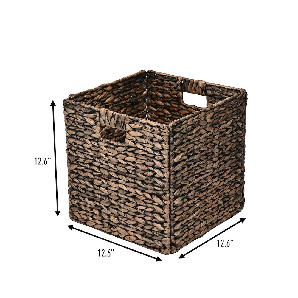 Bryce Classic Farmhouse Handwoven Hyacinth Collapsible Storage Cube Baskets. Picture 2