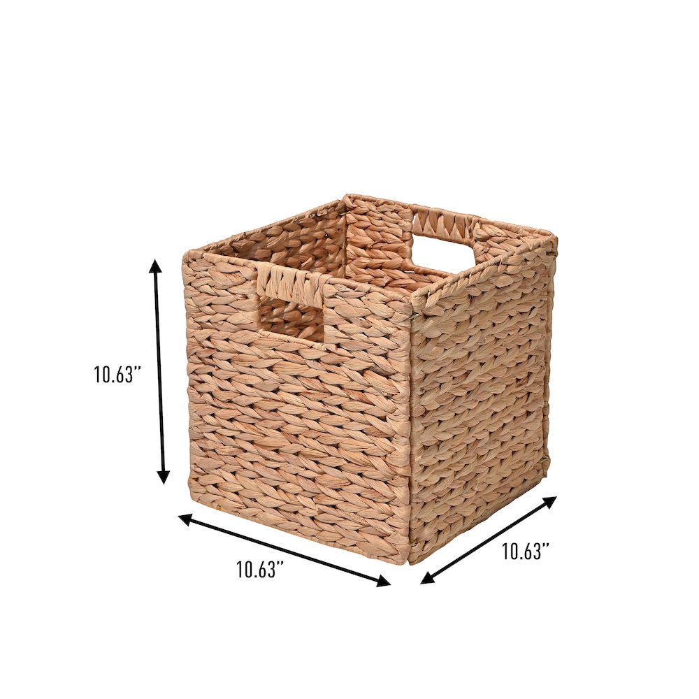 Bryce Classic Farmhouse Handwoven Hyacinth Collapsible Storage Cube Baskets. Picture 2