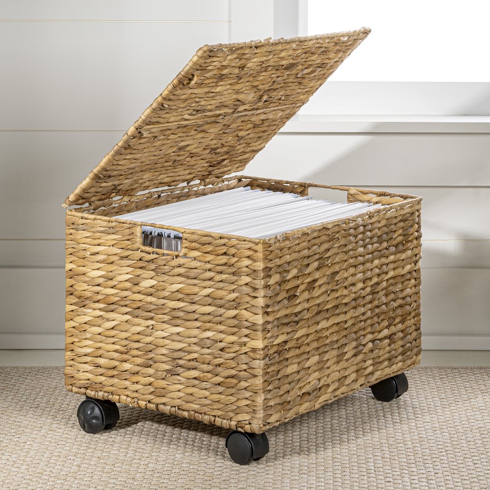 Ashton Classic Farmhouse Handwoven Hyacinth Rolling Filing Basket. Picture 1