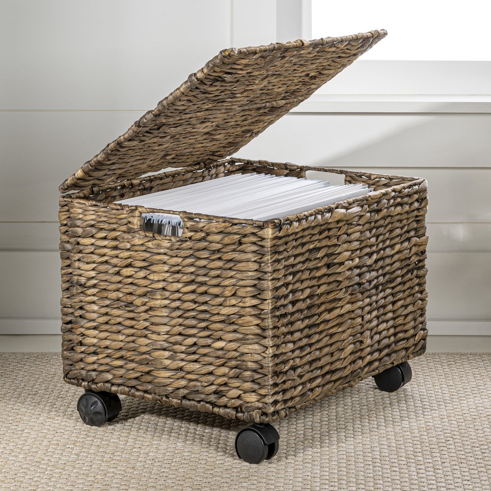 Ashton Classic Farmhouse Handwoven Hyacinth Rolling Filing Basket. Picture 1