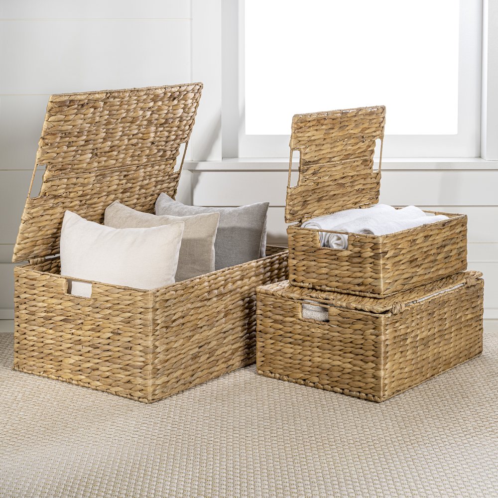 Brooks Classic Farmhouse Woven Hyacinth Rectangular Storage Baskets. Picture 1