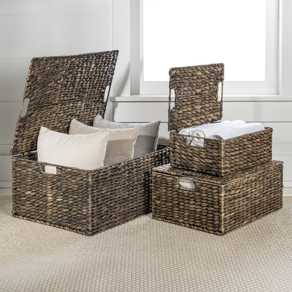 Brooks Classic Farmhouse Woven Hyacinth Rectangular Storage Baskets. Picture 1