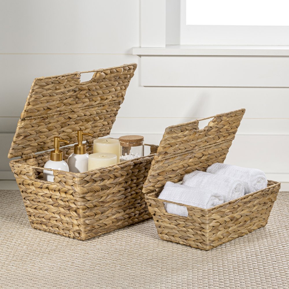 Wilder Classic Farmhouse Woven Hyacinth Rectangular Storage Baskets. Picture 1
