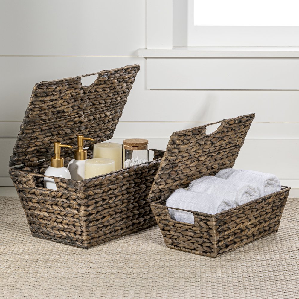 Wilder Classic Farmhouse Woven Hyacinth Rectangular Storage Baskets. Picture 1