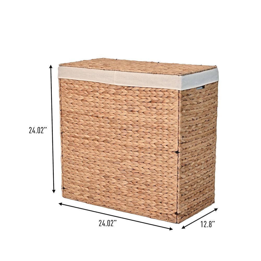 Sawyer Classic Farmhouse Handwoven Hyacinth 2-Section Collapsible Laundry Hamper. Picture 2