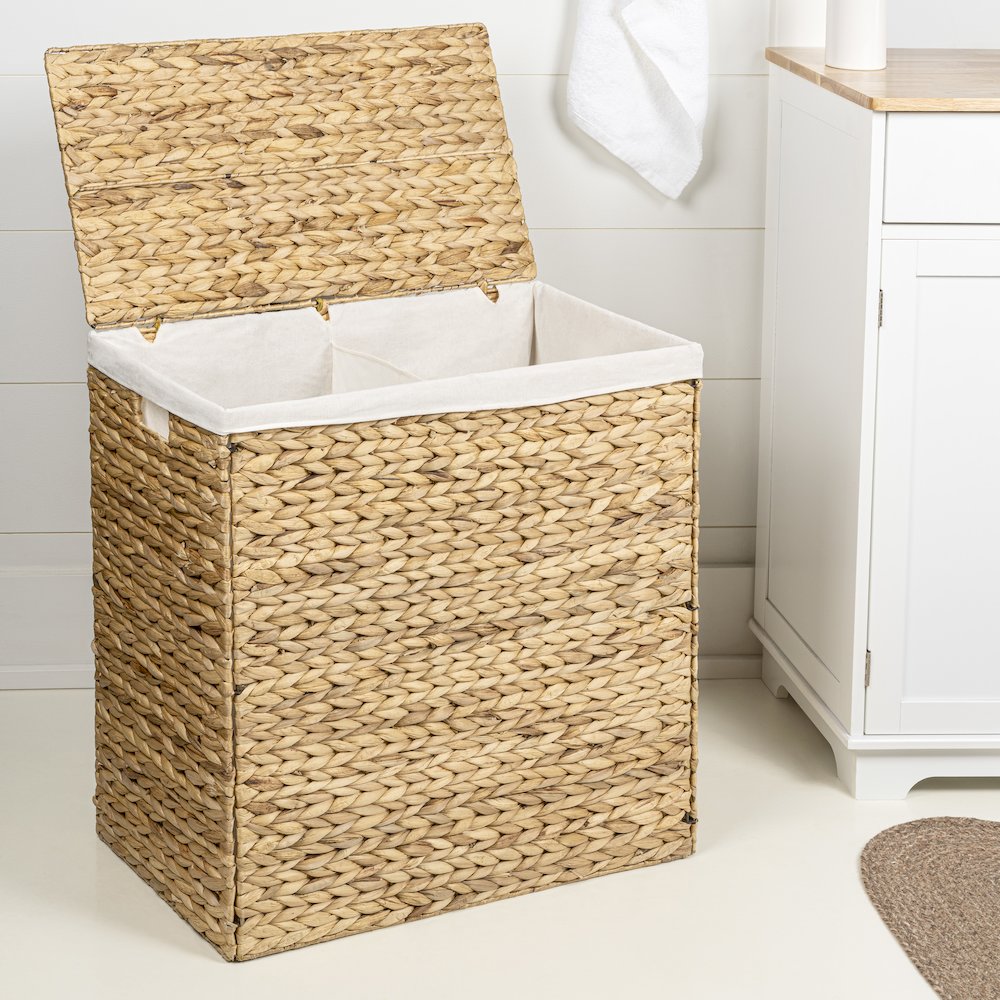 Sawyer Classic Farmhouse Handwoven Hyacinth 2-Section Collapsible Laundry Hamper. Picture 1