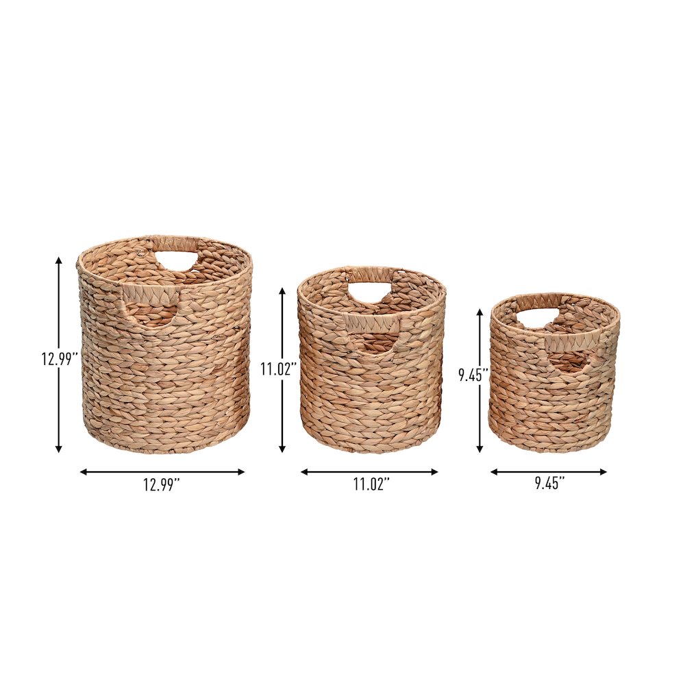Avery Bohemian Cottage Handwoven Hyacinth Cylinder Nesting Baskets with Handles. Picture 2