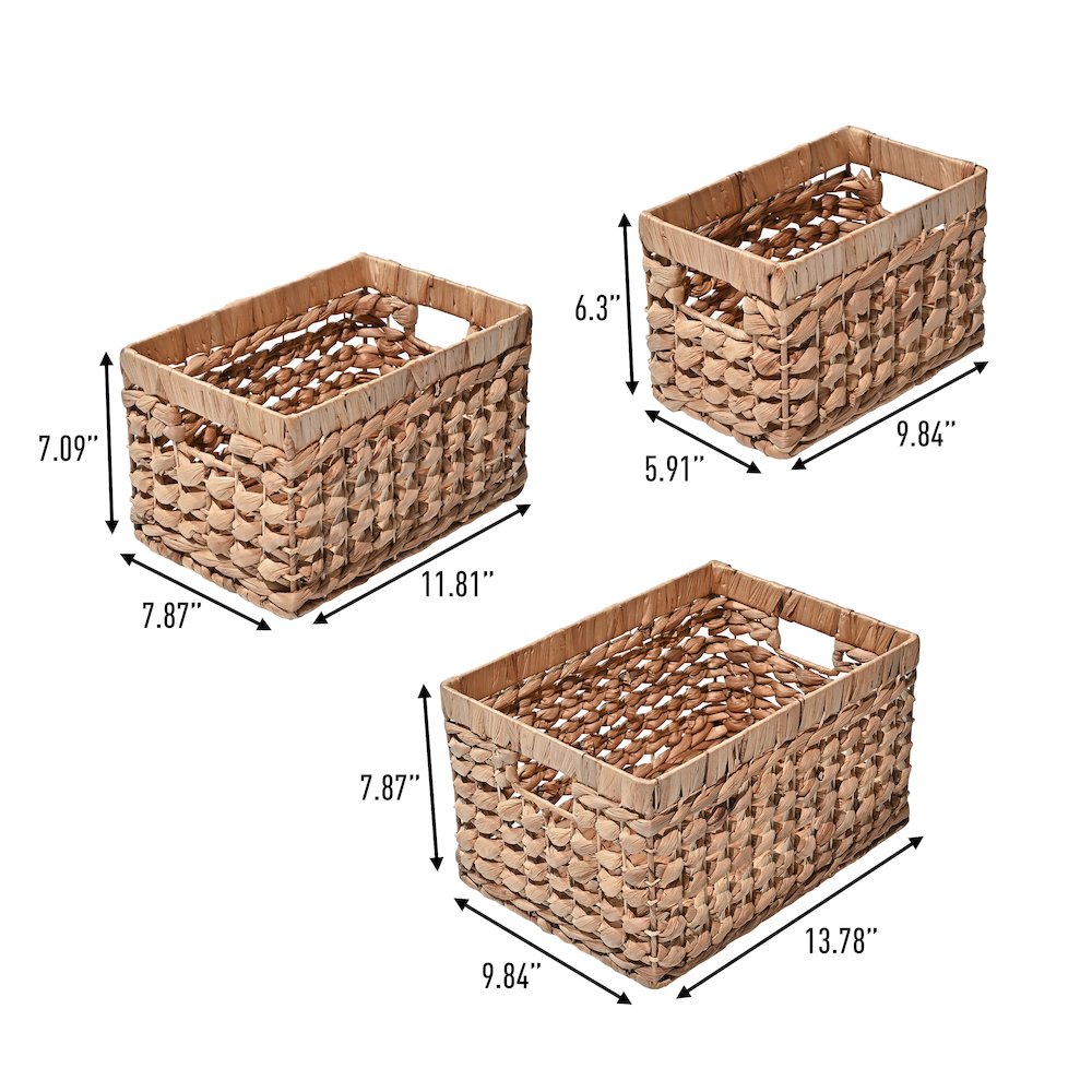 Hayden Bohemian Cottage Handwoven Hyacinth Rectangular Nesting Baskets. Picture 2