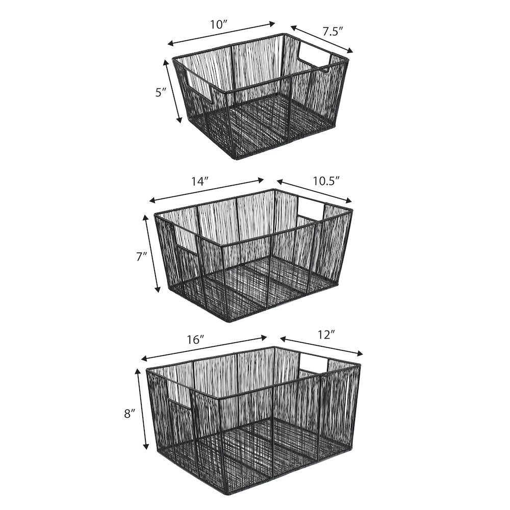 Sutton Modern Glam Handmade Wire Metal Nesting Storage Baskets, Black (Set of 6). Picture 4