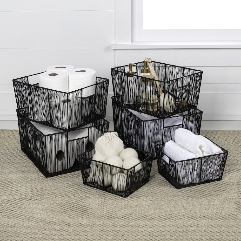 Sutton Modern Glam Handmade Wire Metal Nesting Storage Baskets, Black (Set of 6). Picture 3