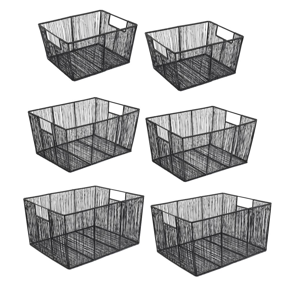 Sutton Modern Glam Handmade Wire Metal Nesting Storage Baskets, Black (Set of 6). Picture 1