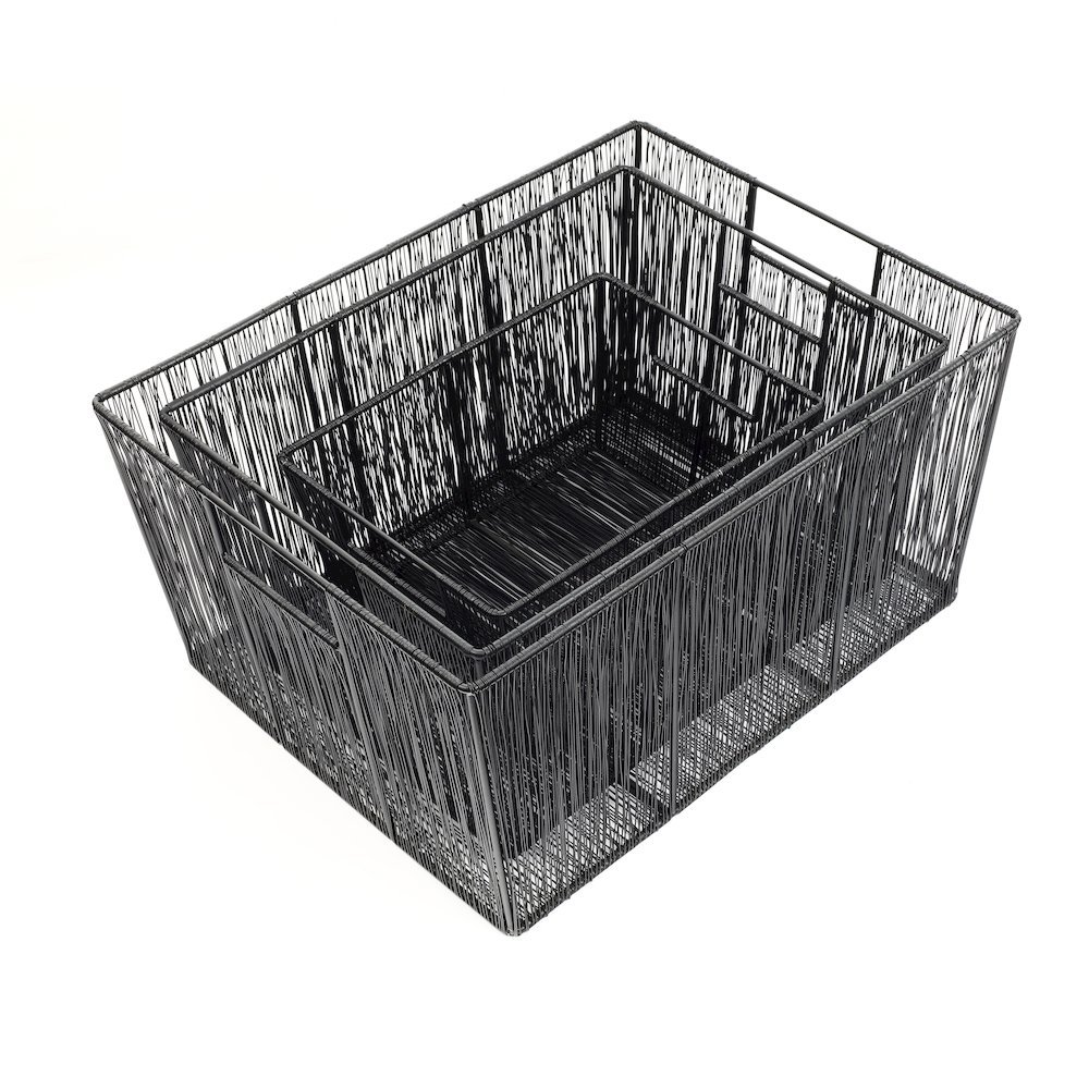 Sutton Modern Glam Handmade Wire Metal Nesting Storage Baskets, Black (Set of 6). Picture 2