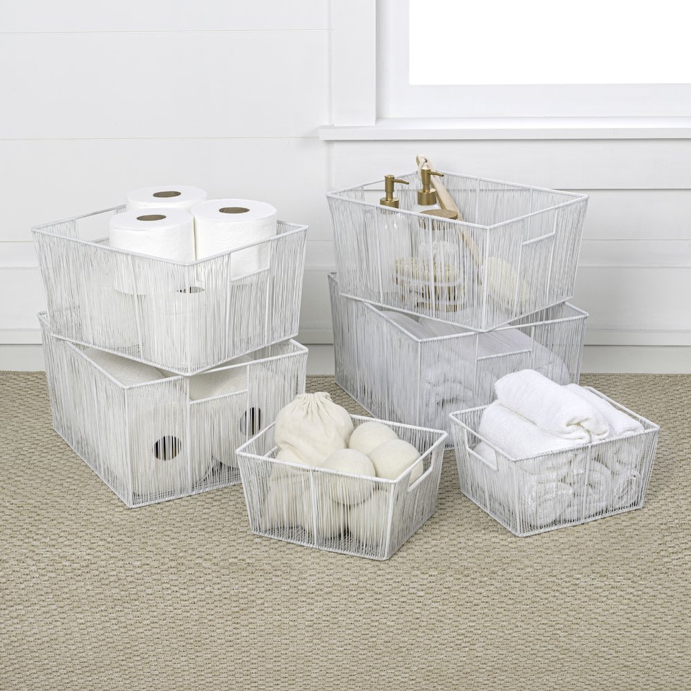Sutton Modern Glam Handmade Wire Metal Nesting Storage Baskets, White (Set of 6). Picture 3