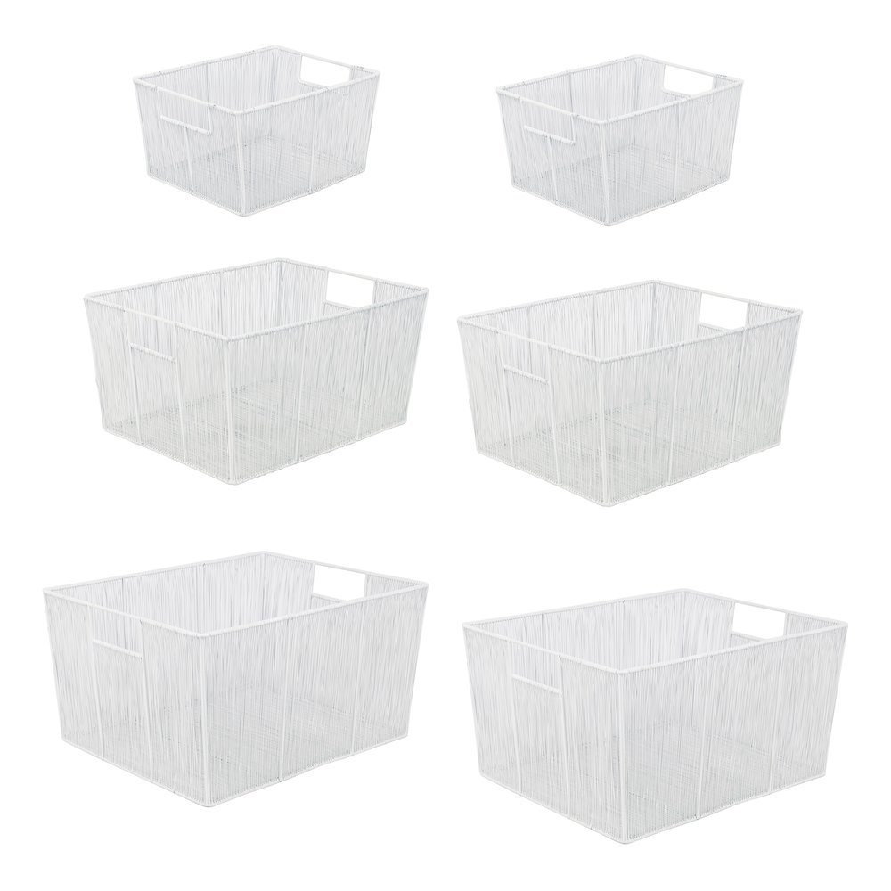 Sutton Modern Glam Handmade Wire Metal Nesting Storage Baskets, White (Set of 6). Picture 1